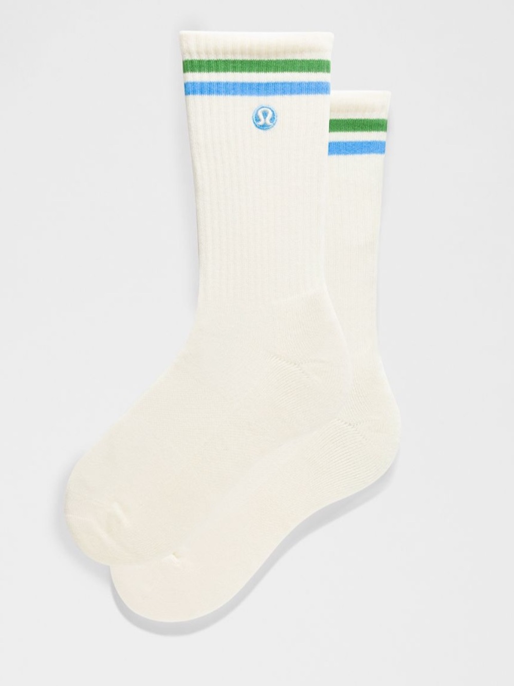 lululemon athletica White Crew Socks with Blue and Green Stripe Accents